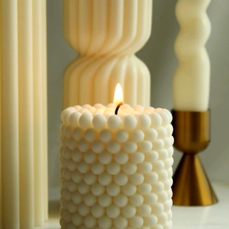 Handcrafted Soy Wax Pearl Pillar Candle Set of 2